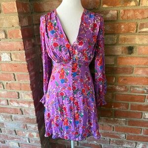 SALONI Vibrant Purple Floral Long Sleeve Dress